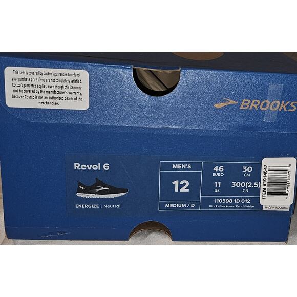 NEW Brooks Men's Revel 6 Running Shoes Black/ White - Picture 6 of 6